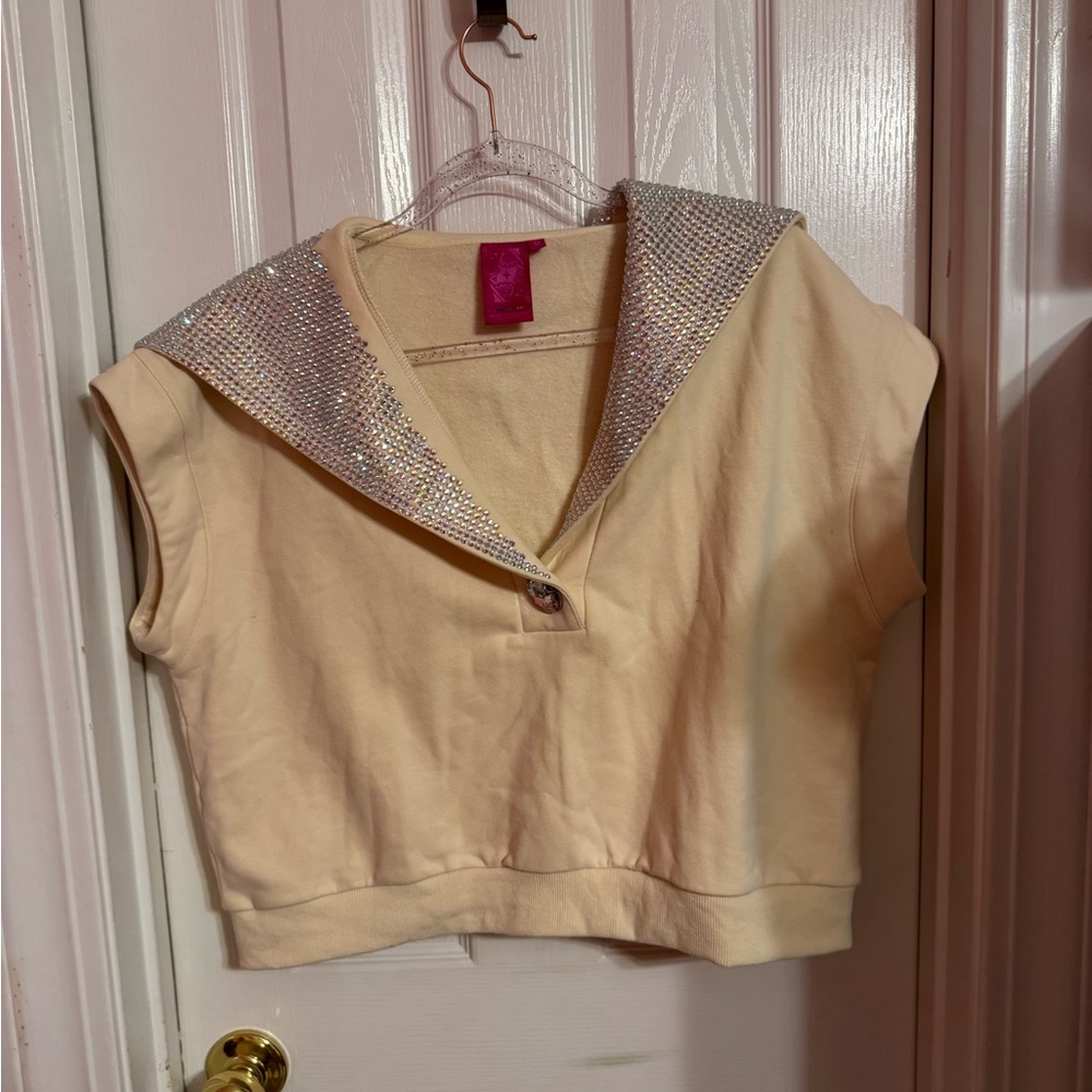 QOS Cream Shirt with Rhinestones